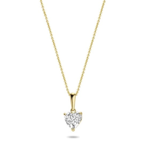 New Bling 9NBG-0237 Gouden Ketting met Hangertje - Dames - Zirkonia - Hartje - 6 mm - Ankerschakel - 39 + 3 + 3  cm - 14 Karaat - Goud