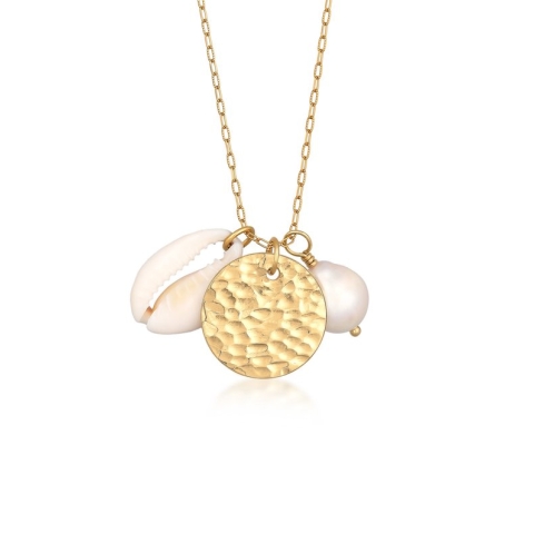 Elli PREMIUM Dames Halsketting Dames plaat hanger met zoetwaterparel en Kauri schelp in 925 sterling zilver