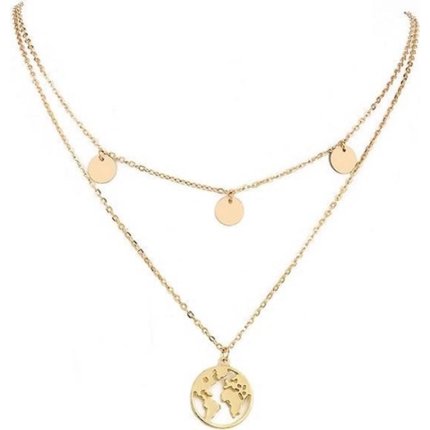 Dames ketting Multi Layer World Map Rose