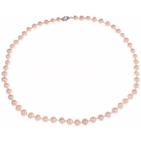 Zoetwater parelketting Zalina - echte parels - zalm - oranje - zilver
