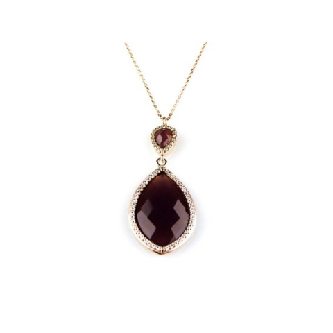 model Markies collier in zilver roze verguld gezet bordeaux steen en cubic zirconia