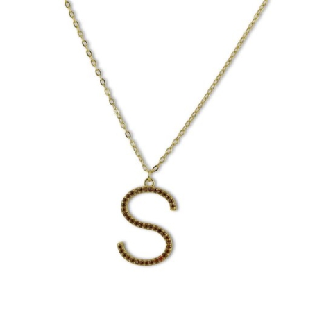Silventi 9SIL-22049 Zilveren Ketting met Letterhanger - S - Zirkonia - Rood - 20 x 14 mm - Ankerschakel - 38 + 7 cm - Zilver - Gold Plated (Verguld/Goud op Zilver)