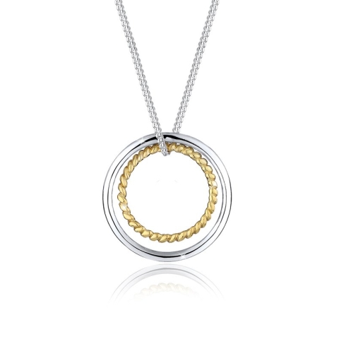 Elli Dames Halsketting Dames Cirkel Ring Geo Basis Tweekleurig in 925 sterling zilver verguld