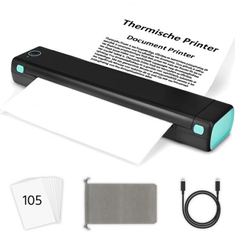 Thermal Printer - Portable Printer A4 - Draagbare Printer A4 - Incl. 105 Vellen Papier + Draagtas - Afdrukken met Telefoon of Computer - Thermische Printer A4 - Draagbare Bluetooth Printer - Portable Printer Bluetooth - Thermal Printer Mini