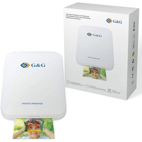 G&G Pocket printer voor Android & Apple - Mobiele fotoprinter - Mini printer - Zakformaat, Bluetooth, inclusief papier.