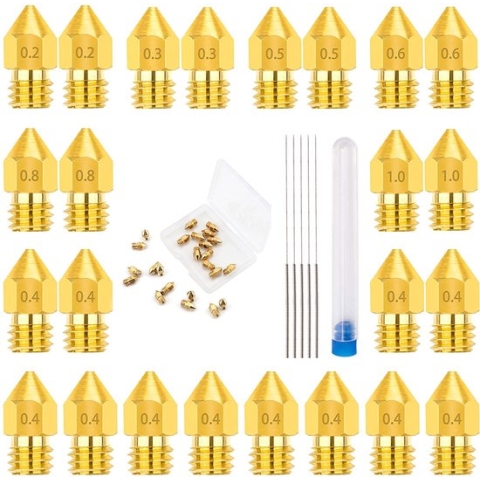 24 X 0.2/0.3/0.4/0.5/0.6/0.8/1.0mm Messing MK8 3D Printer Nozzles Extruder