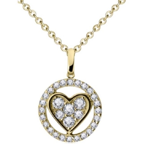 Schitterende 14 Karaat Gouden Halsketting met 14 K Gouden Hanger met Hart en Zirkonia's 9 mm.
