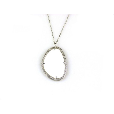 model Druppel gezet ketting in zilver met hanger gezet met witte steen en cubic zirconia