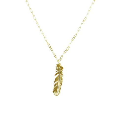 Silventi 9SIL 20172 Zilveren Ketting Dames -  Hanger - Veer - 4cm -  Lengte 60cm - Goudkleurig