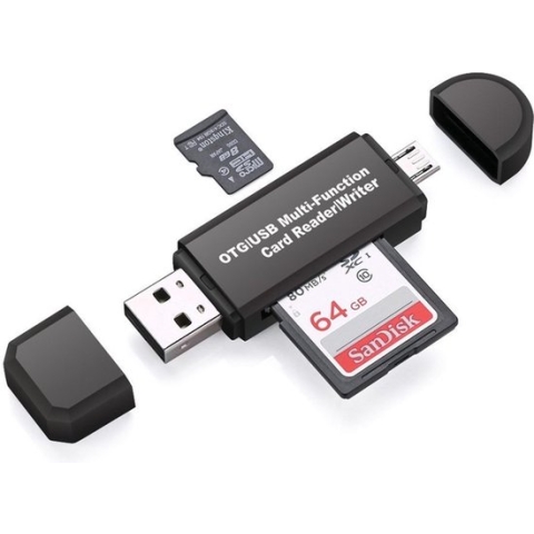 Case2go - SD Kaartlezer USB voor Micro SD kaart - SD kaart - Geschikt voor Telefoon, PC en Tablet met Micro USB aansluiting - Zwart