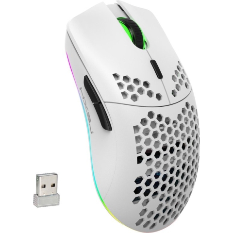 HXSJ T66 2.4G Draadloze Gaming Muis - Computermuizen - Ultra licht - Compact Voor Onderweg - RGB Verlichting - Wit