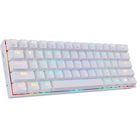 Redragon Draconic White K530 RGB - 60% Gaming toetsenbord wit - Draadloze bluetooth keyboard - USB-C aansluiting optioneel - Mechanisch toetsenbord - bruine schakelaars