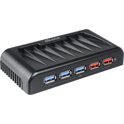 Akasa Connect 7EX, 7 port USB 3.0 hub with two fast charging and data ports, Power adapter incl.