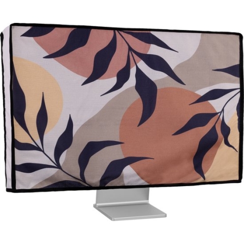 kwmobile stoffen beschermhoes voor monitor - Compatibel met 27-28" Monitor - Afdekhoes van linnen - In zwart / bruin / wit Plant en vormen design