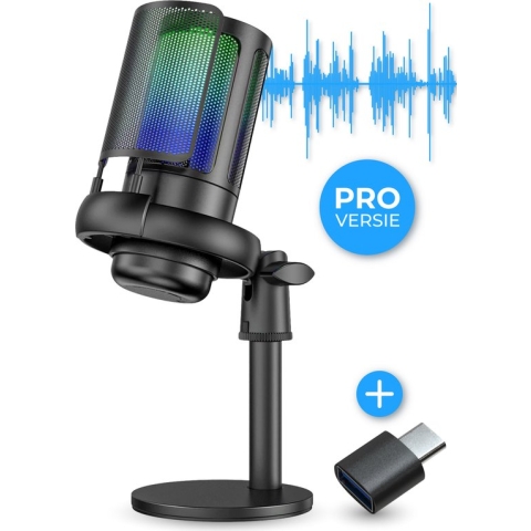 Nuvance - USB Microfoon met Standaard - voor PC en Gaming - met Ruisfilter - Streaming Microphone - RGB