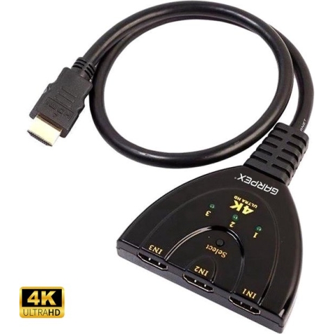 Garpex® HDMI Switch - HDMI Splitter - HDMI Splitter 3 in 1 uit - HDMI Kabel - 4K Ultra HD