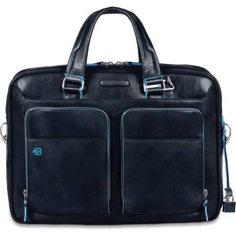 Piquadro Laptoptas / Werktas / Aktetas - 14 inch - Leer - Blue Square - Blauw