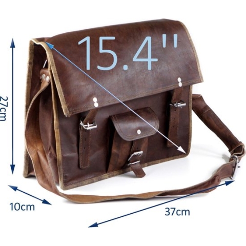 Laptoptas 15,6 inch “Lobo SQ15” - Messengertas – Cognac Bruin Echt Leer Businesstas – Tas van ECHTE LEDER - Unisex Vintage Design - Boekentas - Handgemaakt -  A4 formaat