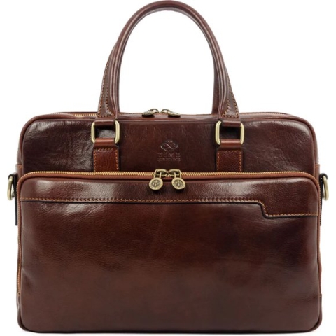 Bruin Leren Briefcase Laptop Tas - ORLANDO