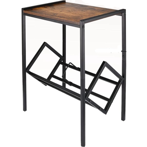 LP Opbergsysteem - Zwart met Hout - LP Kast - LP Houder - Nachtkastje - Bijzettafeltje op wielen - Lp Opbergrek - Langspeelplaat Organizer - Elpee Opbergsysteem