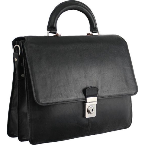 Hidesign lederen laptoptas / aktetas 'Hamilton' zwart