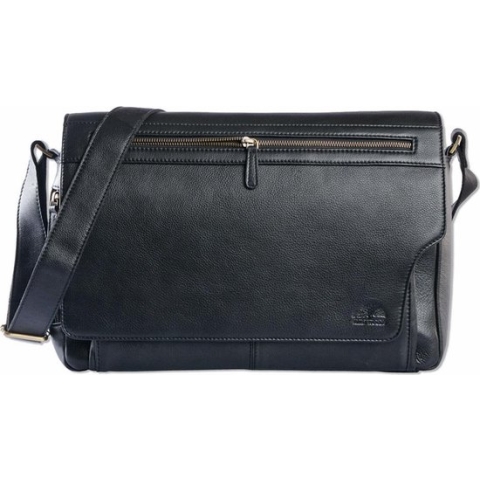 WILD WOODS Leren Messenger Schoudertas 15,6 inch Laptoptas – Unisex – Ronding uit Flap - Nappa Leer - Zwart