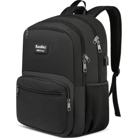 voor heren, schoolrugzak voor jongens en meisjes, tieners, 15,6 inch, zakelijke rugzak met USB-aansluiting, waterdichte reis-werktas, casual dagrugzak, zwart