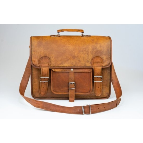 Laptoptas 15,6 inch “Granada” – Bruin ECHTE LEDER Messengertas - Unisex Vintage Look Satchel Working bag 42 x 29 x 11 cm (MODEL067)