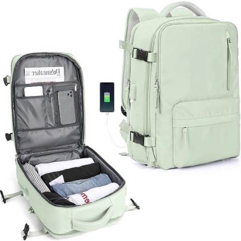 Handbagage Reistas voor Vrouwen en Mannen - Laptoptas - Flightbag en Rugzak met Cabin Size Laptopvak, USB-Oplaadpoort en Schoenencompartiment