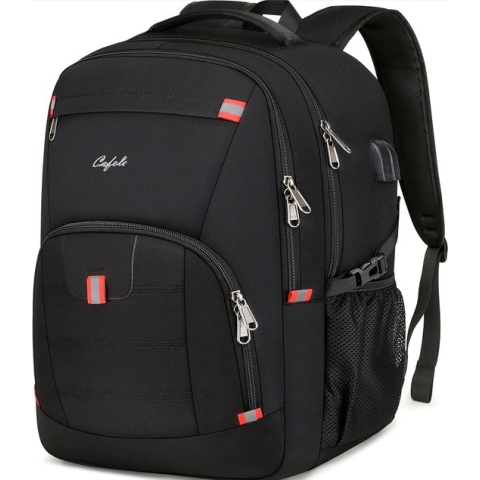 Laptoprugzak 17,3 inch rugzak met USB-oplaadpoort, waterafstotend, robuuste rugzak voor zaken, universiteit, schoolreizen voor heren en dames, zwart