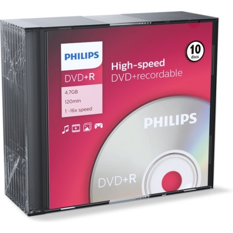 Philips DR4S6S10F - DVD+R - 4,7GB - Speed 16x - Slimcase - 10 stuks