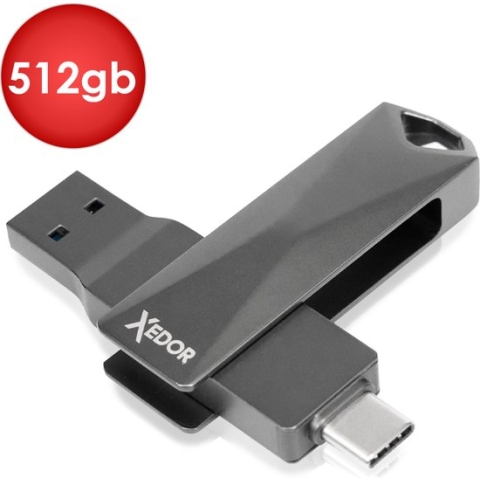 Xedor® - USB stick 512 GB - Flash drive - 2 in 1 - USB C - USB A 3.0 / 3.2 Gen 1 - Download 300 mb/s - upload 200 mb/s - Geschikt voor Computer / Iphone 15 (pro) / Android