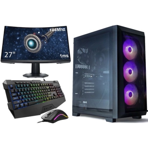 144Hz GeForce RTX3050 Gaming PC Setup Compleet met 27" Curved Gaming Monitor, -Toetsenbord en -Muis - i5 11400 - 16GB RAM - 1TB M2.0 SSD - WIFI
