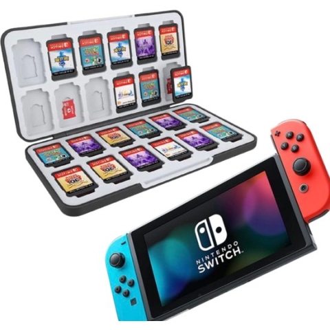 Casecentive - 24-in-1 Game Card Case geschikt voor Nintendo Switch - Premium beschermhoes - Nintendo SD kaart houder - Silicone slots - Nintendo Switch Accessoires - zwart