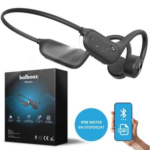 balboaz Bone Conduction Headphone | Draadloze open ear sport koptelefoon | bluetooth en mp3 (32GB opslag) | Oordopjes met licht | IP68 Waterdicht en stofdicht