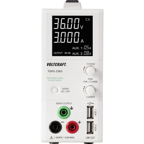 VOLTCRAFT TOPS-3363 Labvoeding, regelbaar 1 - 36 V/DC 0.25 - 3 A 100 W Smal model Aantal uitgangen 3 x