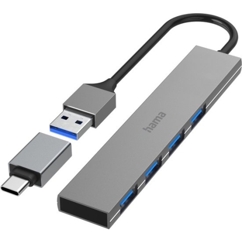 Hama USB 3.2 Gen 1-hub 4 poorten Met USB-C stekker Grijs