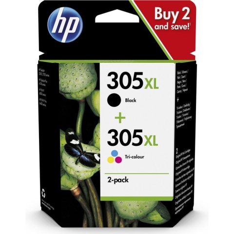 HP 305XL - High Yield Tri-color/Black Original Ink Cartridge -  2-Pack