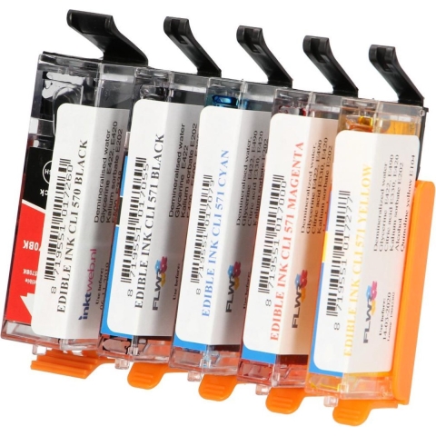 FLWR - Inktcartridge / CLI-571 /  Combipack Eetbaar Zwart & kleur - Geschikt voor Canon