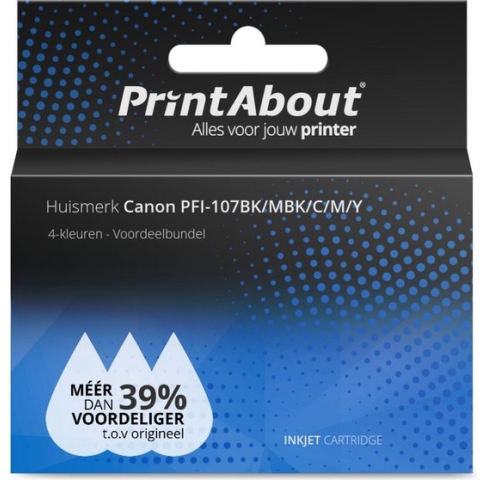 PrintAbout huismerk Inktcartridge PFI-107BK/MBK/C/M/Y 4-kleuren Voordeelbundel geschikt voor Canon