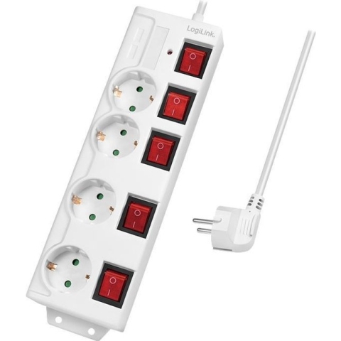 LogiLink Steckdosenleiste  4-Fach mit 5 Schaltern, 4x CEE 7/3, weiß