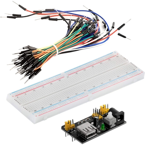 AZDelivery MB 102 Breadboard Kit - 830 Breadboard, Voedingsadapter 3,3V 5V, 65pcs Jumpers compatibel met Arduino Inclusief E-Book!