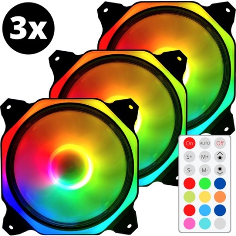 RGB Fan PC fan Set van 3 - Case Fan 120x120mm 6-pin High Airflow - Computer behuizing ventilator fan Earkings met Controller en Afstandsbediening
