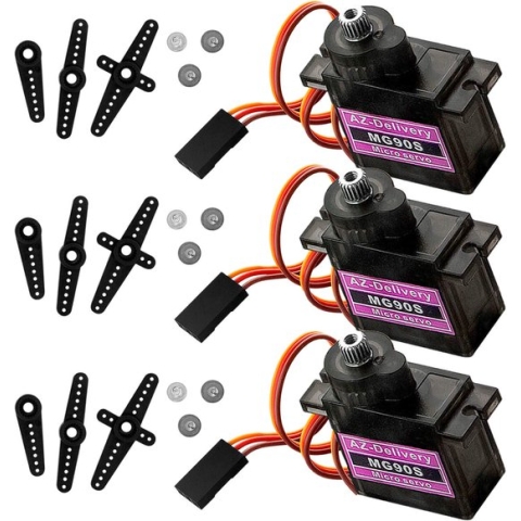 AZDelivery 3 x Servo MG90S Micro Servo Motor compatibel met Arduino Inclusief E-Book!