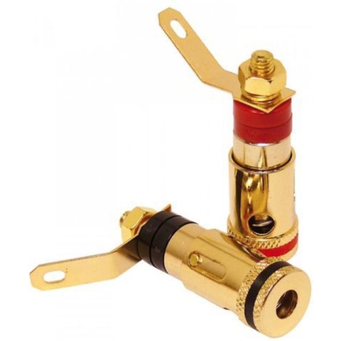 Dynavox Banaanstekker female set - Verguld - Rood/Zwart - Per 4 Stuk(s)