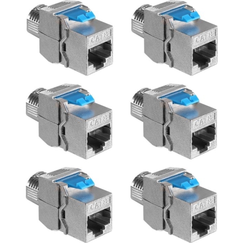 kwmobile 6x keystone adapters voor CAT8 kabels - Geschikt voor RJ45 poort - Met afgeschermde metalen behuizing - Overdrachtssnelheid 40 Gb/s