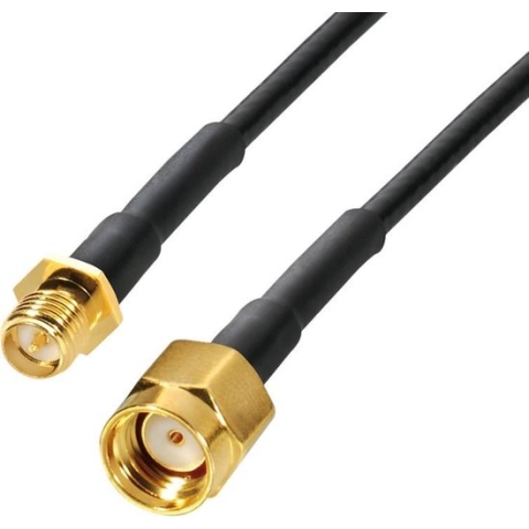 RP-SMA (m) - RP-SMA (v) verlengkabel - RG174 - 50 Ohm / zwart - 15 meter