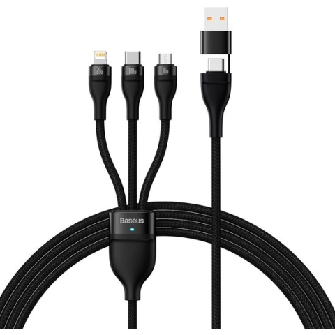 Baseus 3 in 1 Oplaadkabel - USB C naar USB-C | Mirco-USB | Lightning Kabel - Geschikt voor Samsung en Iphone kabel - 100W - Zwart