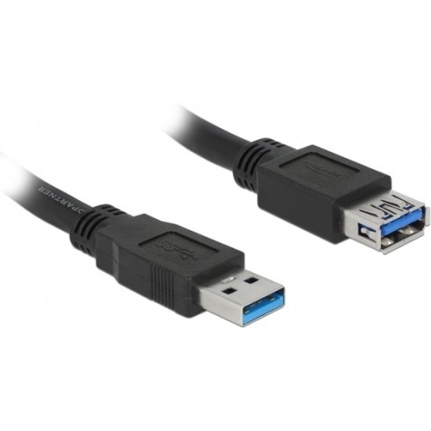 USB naar USB verlengkabel - USB3.0 - tot 2A / zwart - 1,5 meter