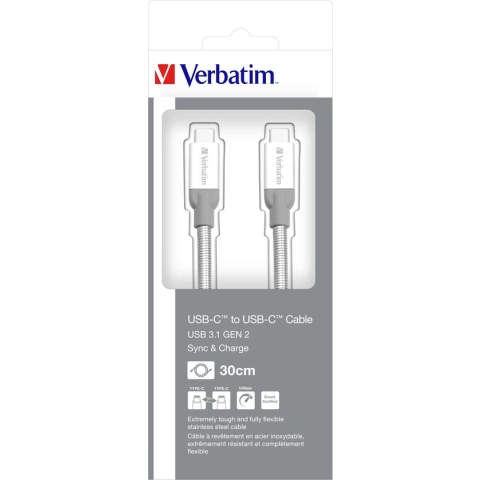 Verbatim Roestvrij stalen sync- & oplaadkabel USB-C naar USB-C - USB 3.1 - 30 cm